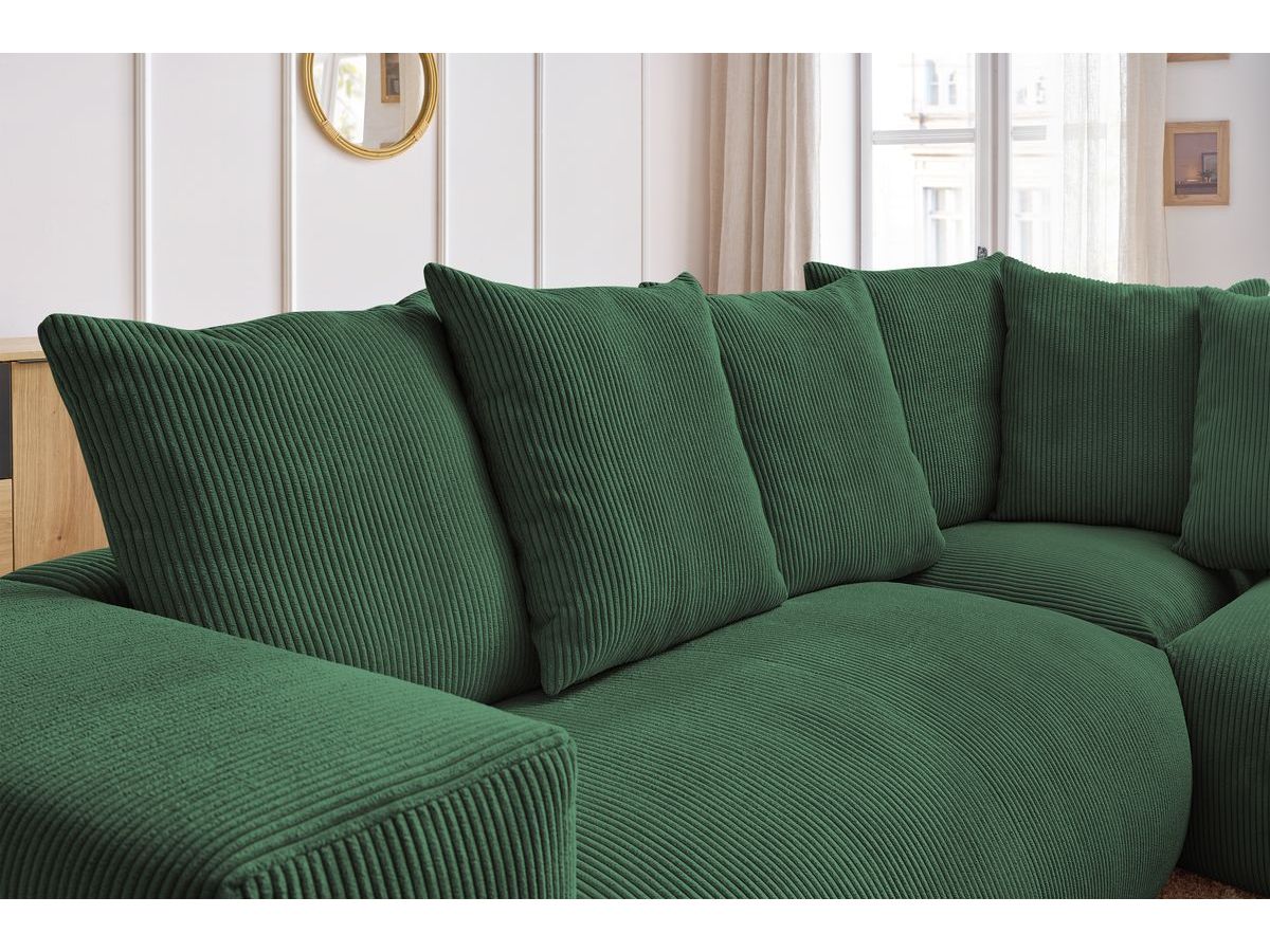 Canapé d'angle fixe modulable VOLTAIRE avec 1 chauffeuse 2 places, 1 angle, 1 chauffeuse 1 place et 1 pouf
