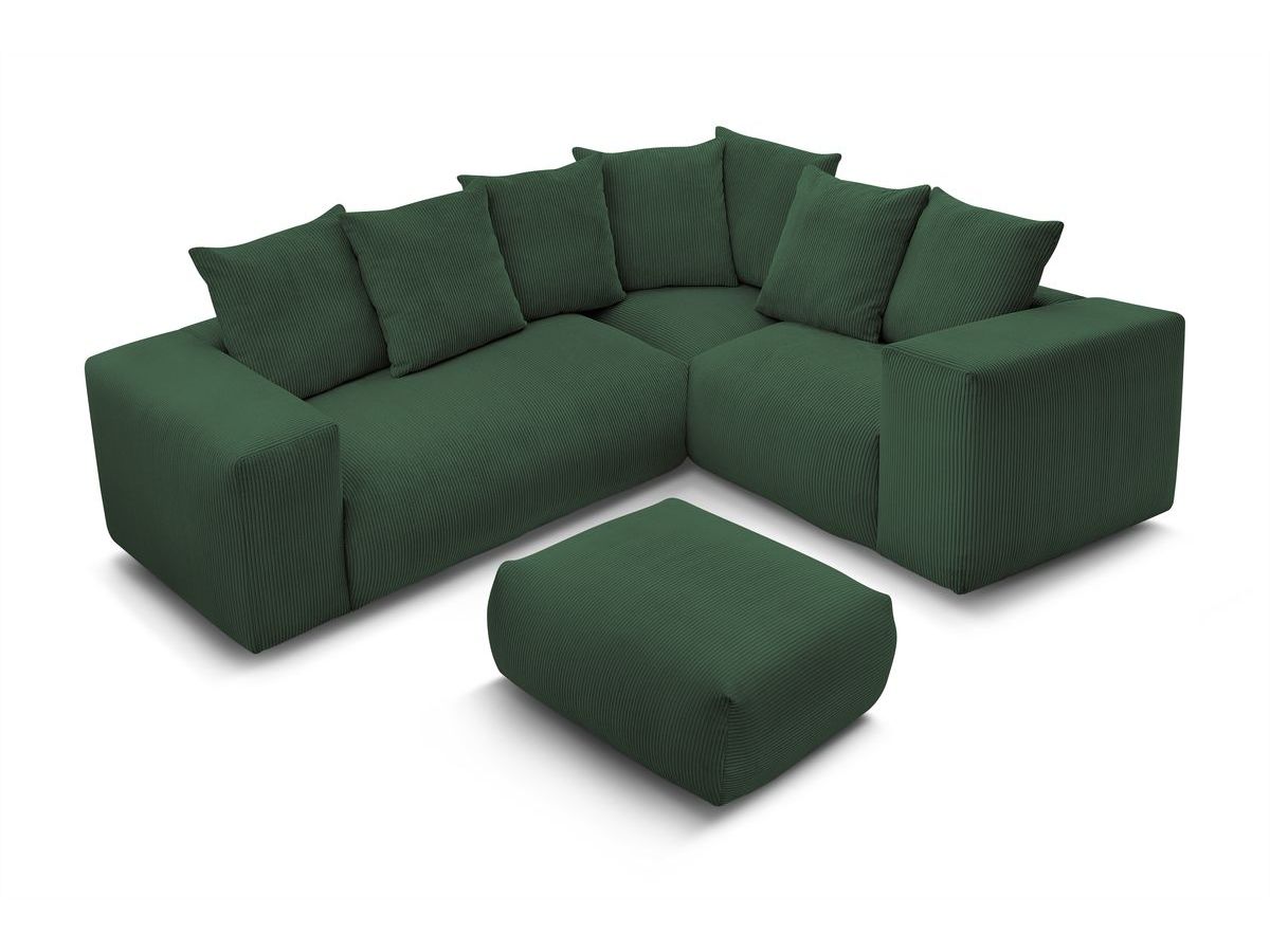 Canapé d'angle fixe modulable VOLTAIRE avec 1 chauffeuse 2 places, 1 angle, 1 chauffeuse 1 place et 1 pouf