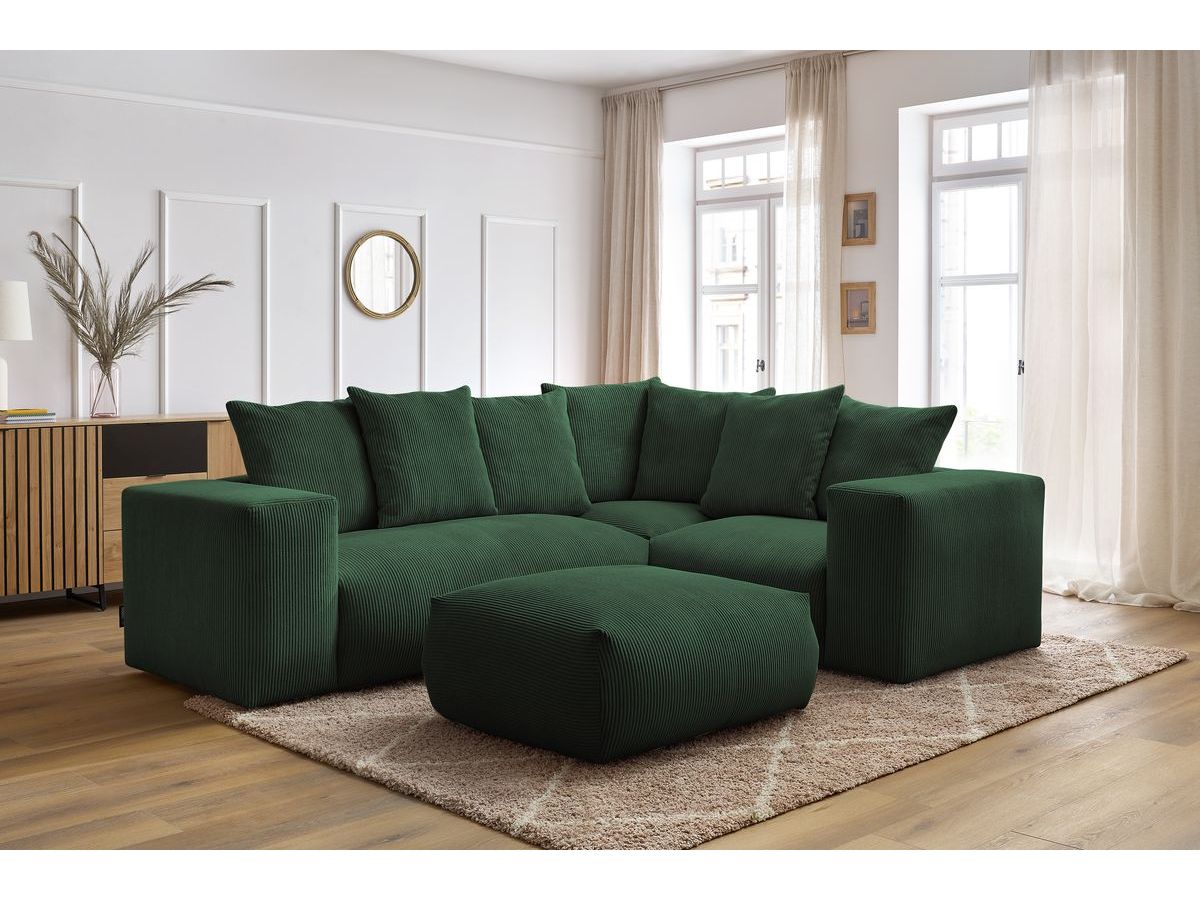 Canapé d'angle fixe modulable VOLTAIRE avec 1 chauffeuse 2 places, 1 angle, 1 chauffeuse 1 place et 1 pouf
