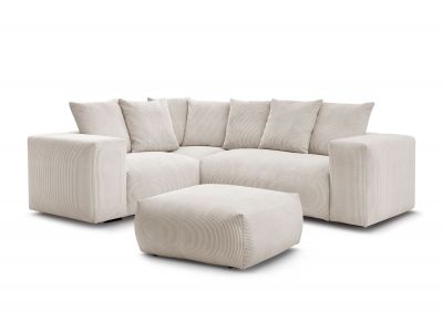 Canapé d'angle fixe modulable VOLTAIRE avec 1 chauffeuse 2 places, 1 angle, 1 chauffeuse 1 place et 1 pouf