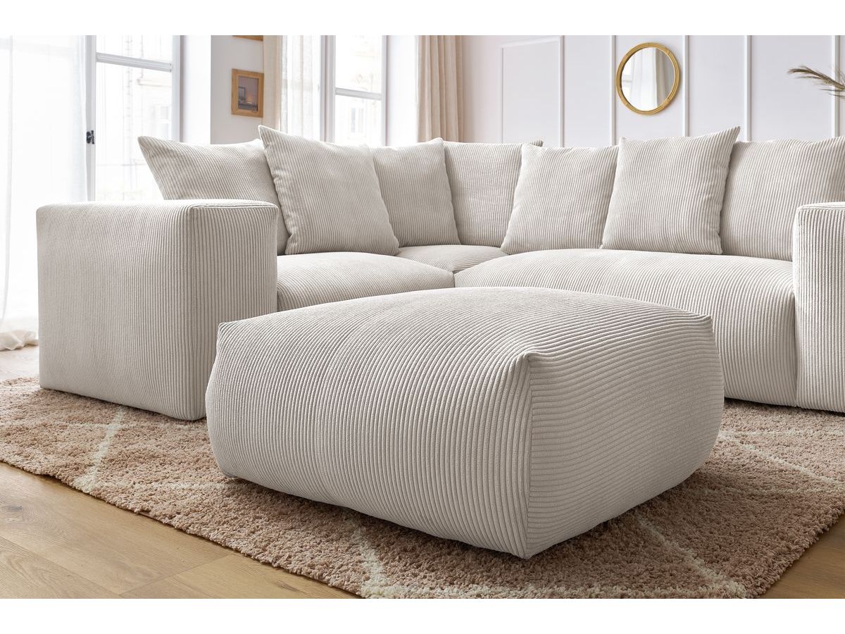 Canapé d'angle fixe modulable VOLTAIRE avec 1 chauffeuse 2 places, 1 angle, 1 chauffeuse 1 place et 1 pouf