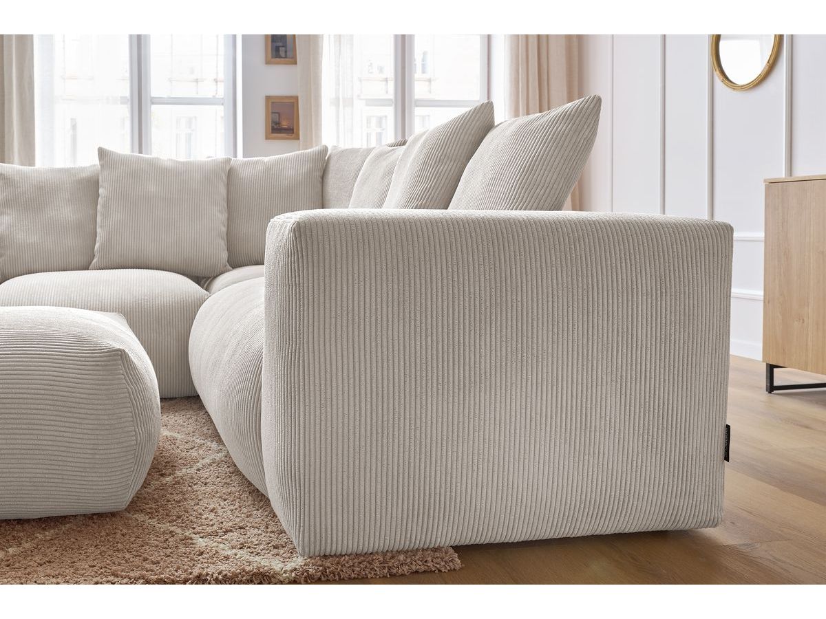 Canapé d'angle fixe modulable VOLTAIRE avec 1 chauffeuse 2 places, 1 angle, 1 chauffeuse 1 place et 1 pouf