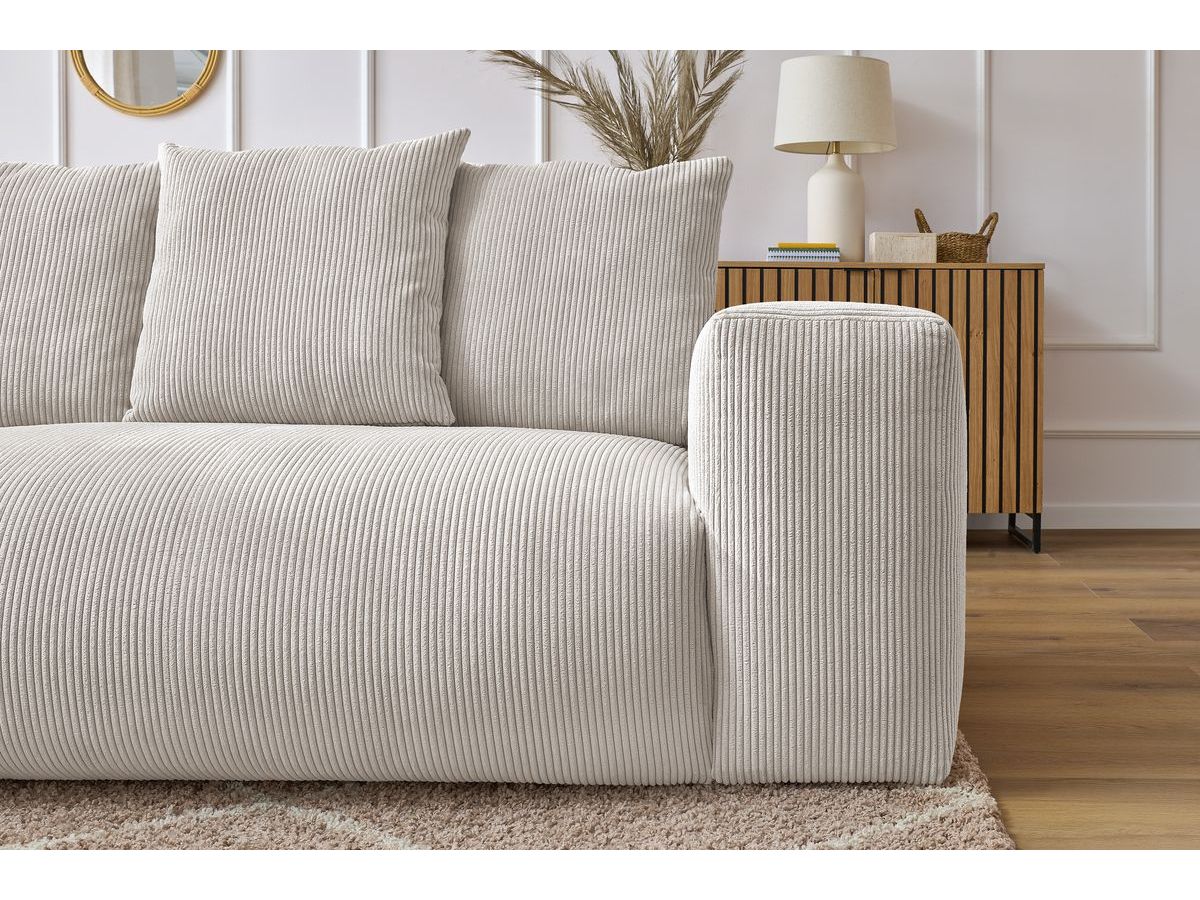 Canapé d'angle fixe modulable VOLTAIRE avec 1 chauffeuse 2 places, 1 angle, 1 chauffeuse 1 place et 1 pouf