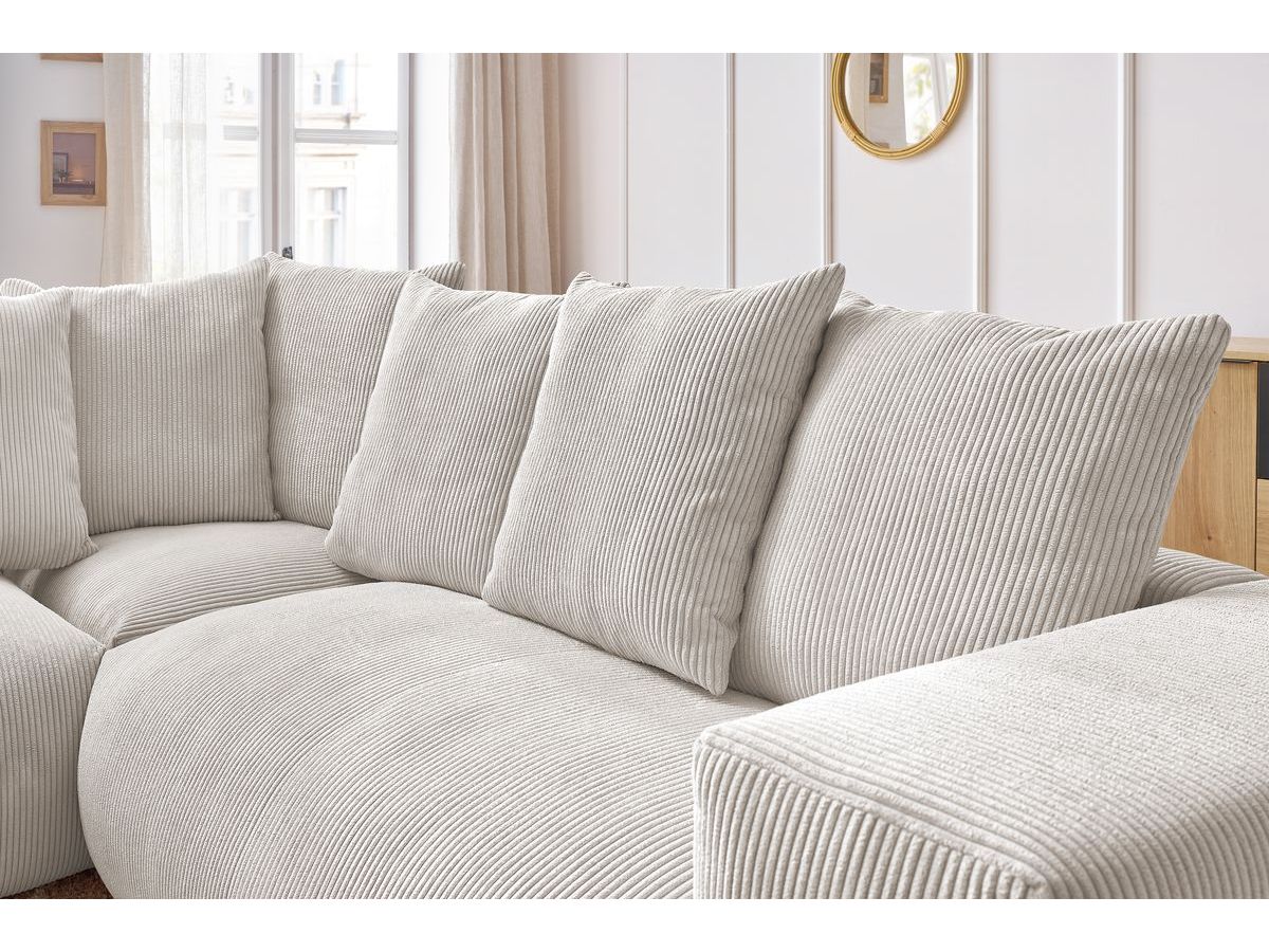 Canapé d'angle fixe modulable VOLTAIRE avec 1 chauffeuse 2 places, 1 angle, 1 chauffeuse 1 place et 1 pouf