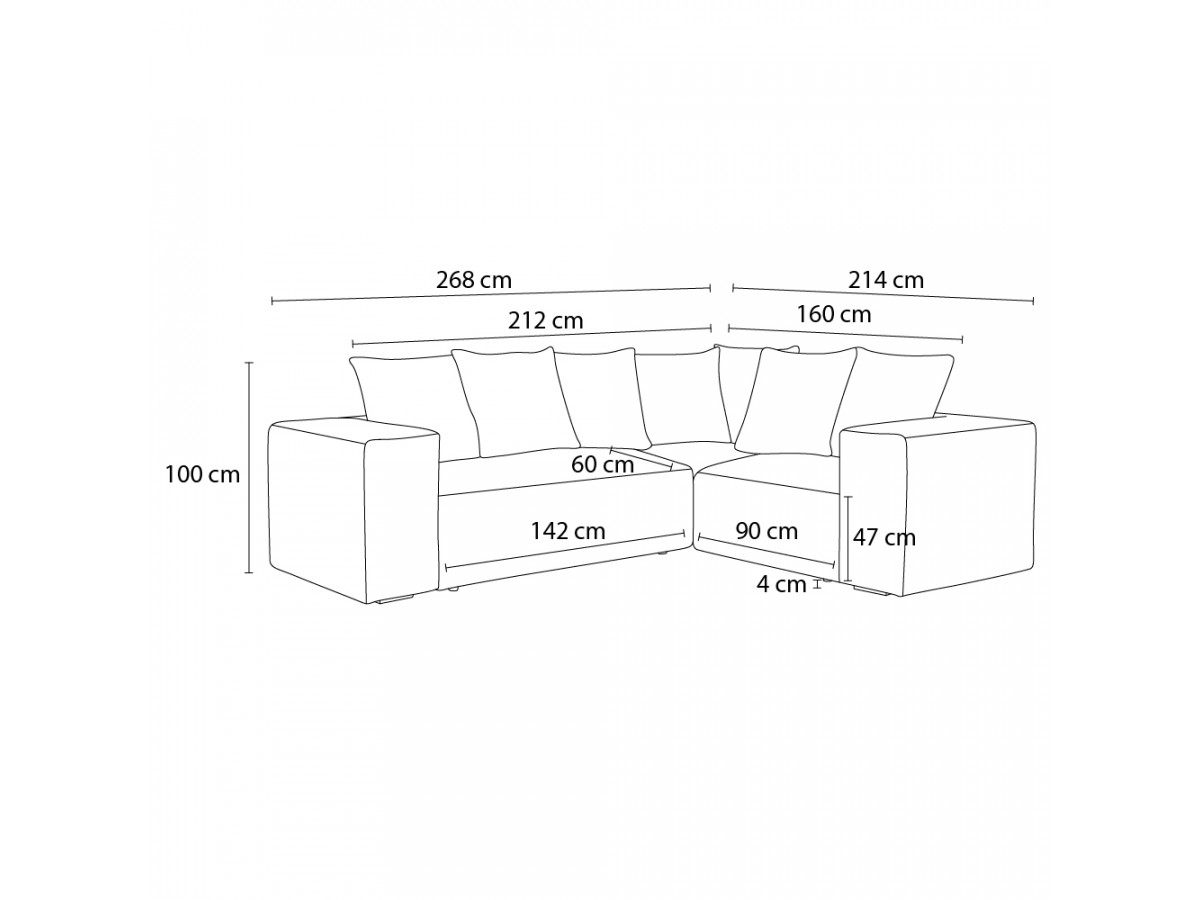 Canapé d'angle fixe EVEREST tissu chiné - Orange - Angle droit - 10 coussins
