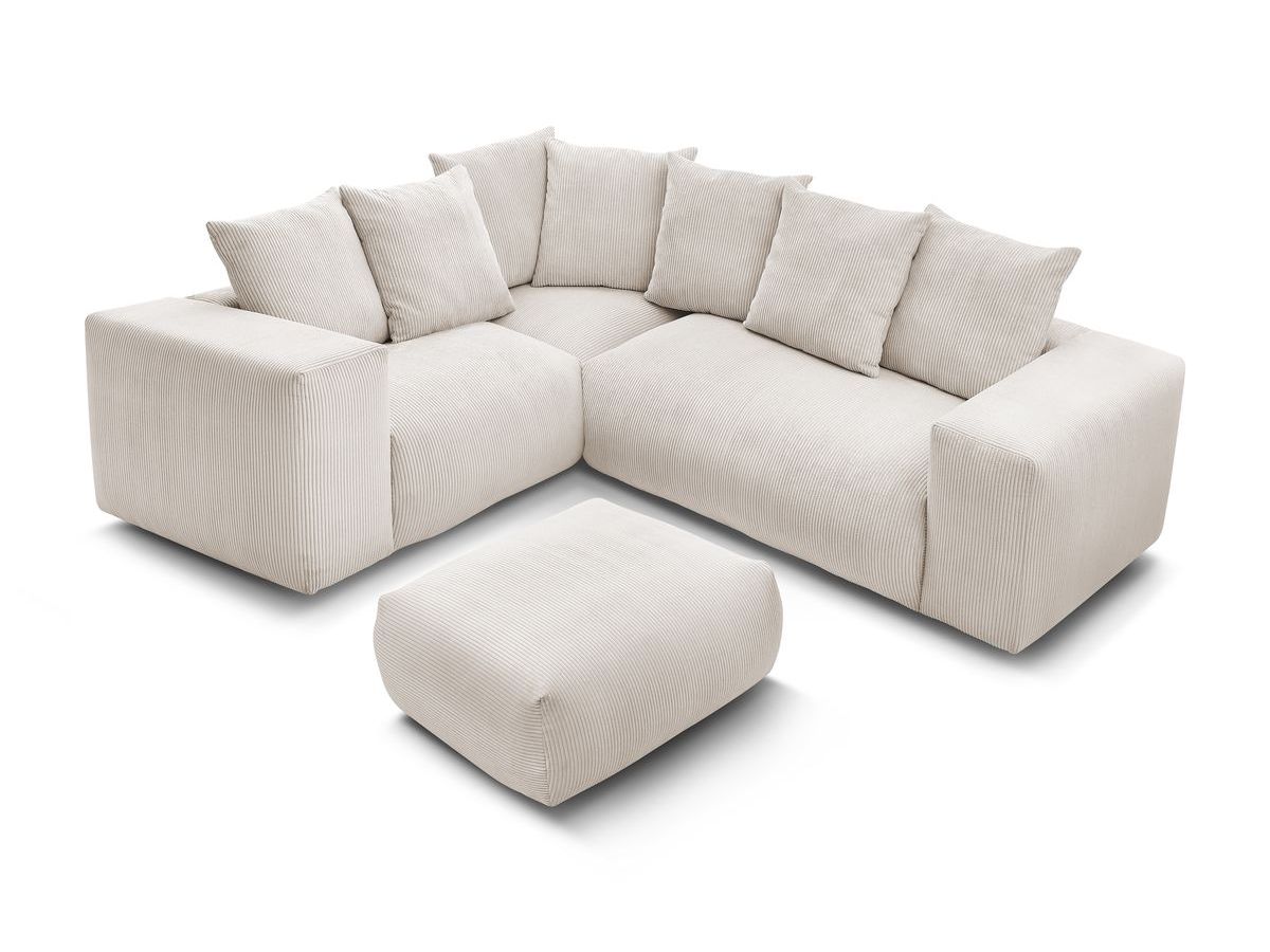 Canapé d'angle fixe modulable VOLTAIRE avec 1 chauffeuse 2 places, 1 angle, 1 chauffeuse 1 place et 1 pouf