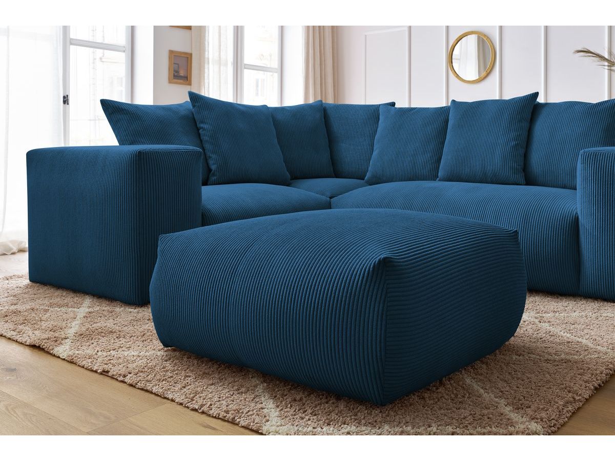 Canapé d'angle fixe modulable VOLTAIRE avec 1 chauffeuse 2 places, 1 angle, 1 chauffeuse 1 place et 1 pouf