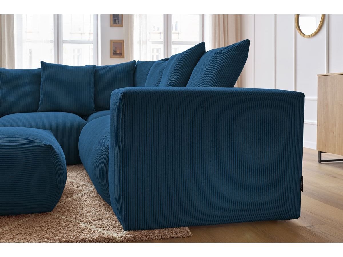 Canapé d'angle fixe modulable VOLTAIRE avec 1 chauffeuse 2 places, 1 angle, 1 chauffeuse 1 place et 1 pouf