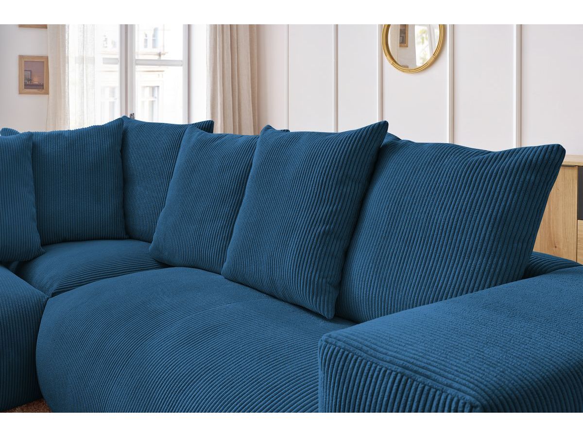 Canapé d'angle fixe modulable VOLTAIRE avec 1 chauffeuse 2 places, 1 angle, 1 chauffeuse 1 place et 1 pouf
