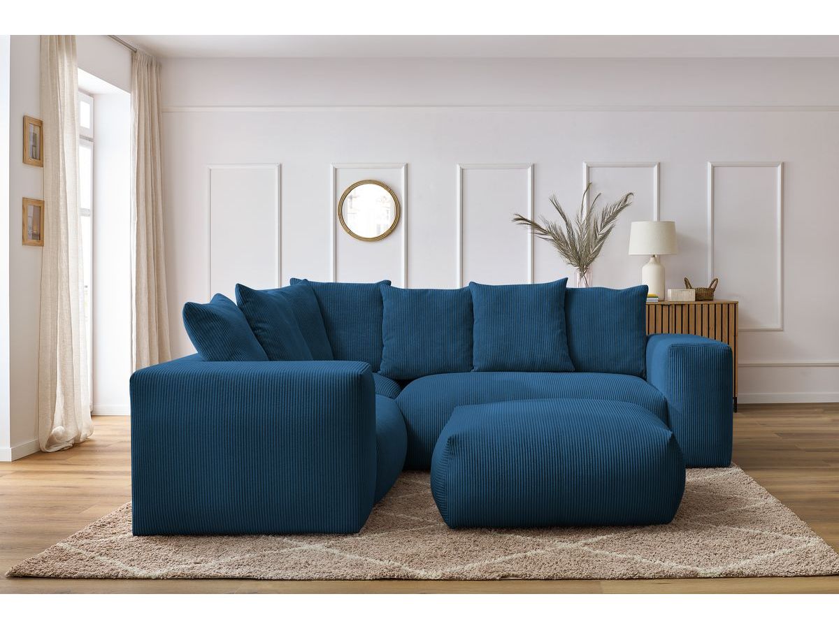 Canapé d'angle fixe modulable VOLTAIRE avec 1 chauffeuse 2 places, 1 angle, 1 chauffeuse 1 place et 1 pouf