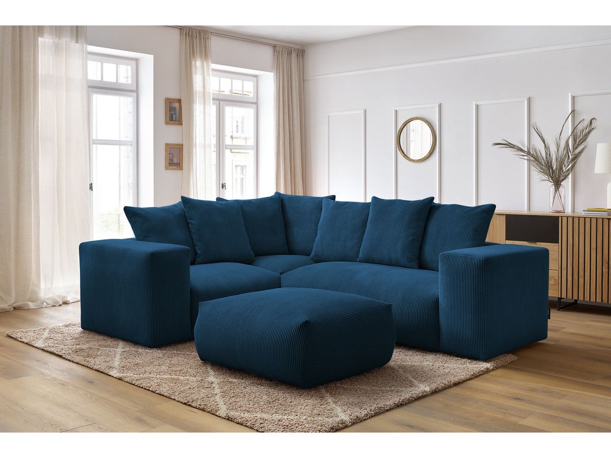 Canapé d'angle fixe modulable VOLTAIRE avec 1 chauffeuse 2 places, 1 angle, 1 chauffeuse 1 place et 1 pouf