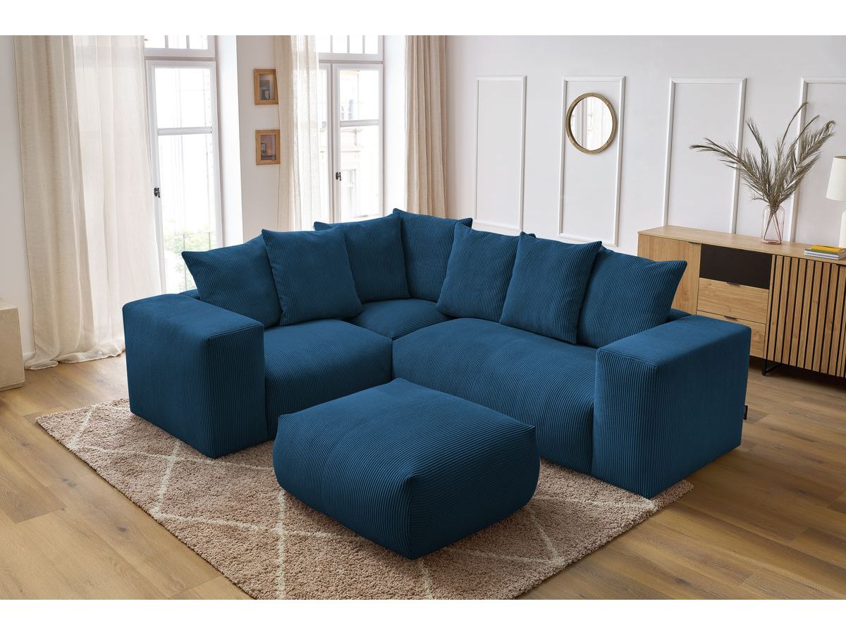 Canapé d'angle fixe modulable VOLTAIRE avec 1 chauffeuse 2 places, 1 angle, 1 chauffeuse 1 place et 1 pouf