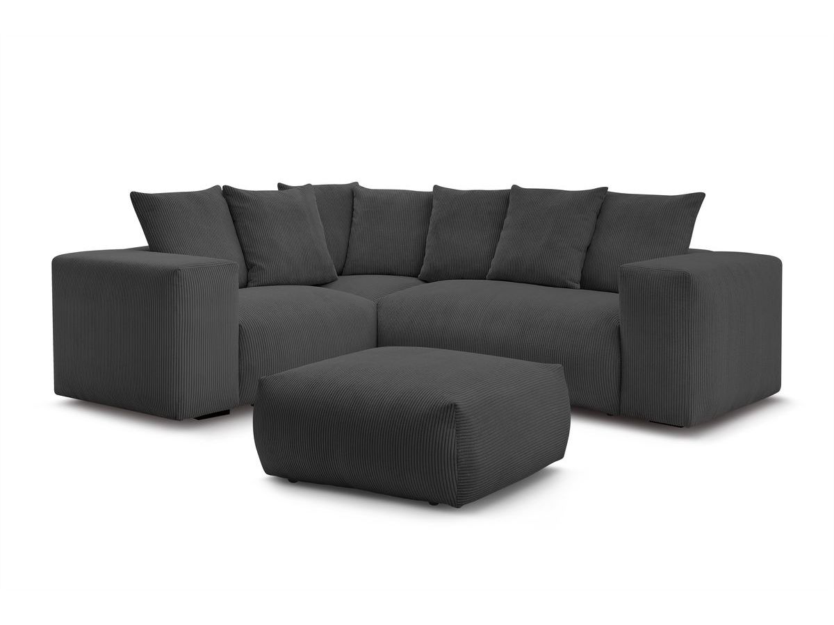 Canapé d'angle fixe modulable VOLTAIRE avec 1 chauffeuse 2 places, 1 angle, 1 chauffeuse 1 place et 1 pouf