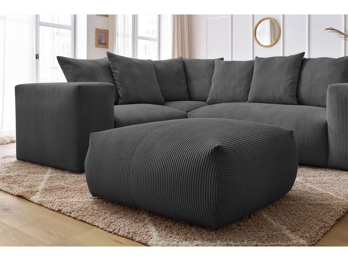 Canapé d'angle fixe modulable VOLTAIRE avec 1 chauffeuse 2 places, 1 angle, 1 chauffeuse 1 place et 1 pouf