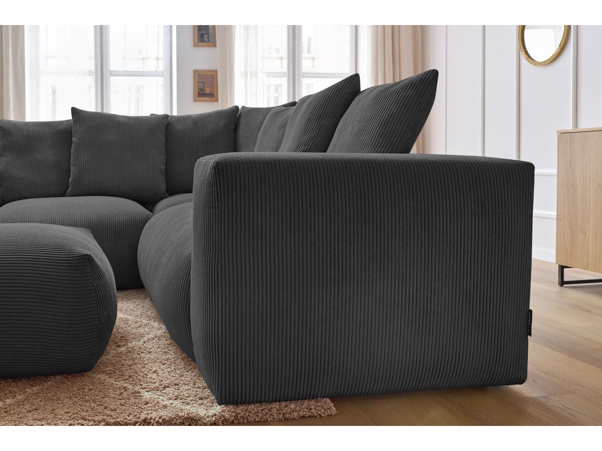 Canapé d'angle fixe modulable VOLTAIRE avec 1 chauffeuse 2 places, 1 angle, 1 chauffeuse 1 place et 1 pouf