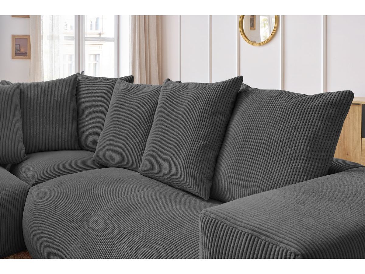 Canapé d'angle fixe modulable VOLTAIRE avec 1 chauffeuse 2 places, 1 angle, 1 chauffeuse 1 place et 1 pouf