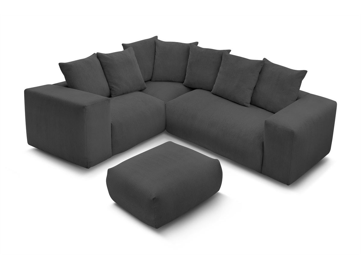 Canapé d'angle fixe modulable VOLTAIRE avec 1 chauffeuse 2 places, 1 angle, 1 chauffeuse 1 place et 1 pouf