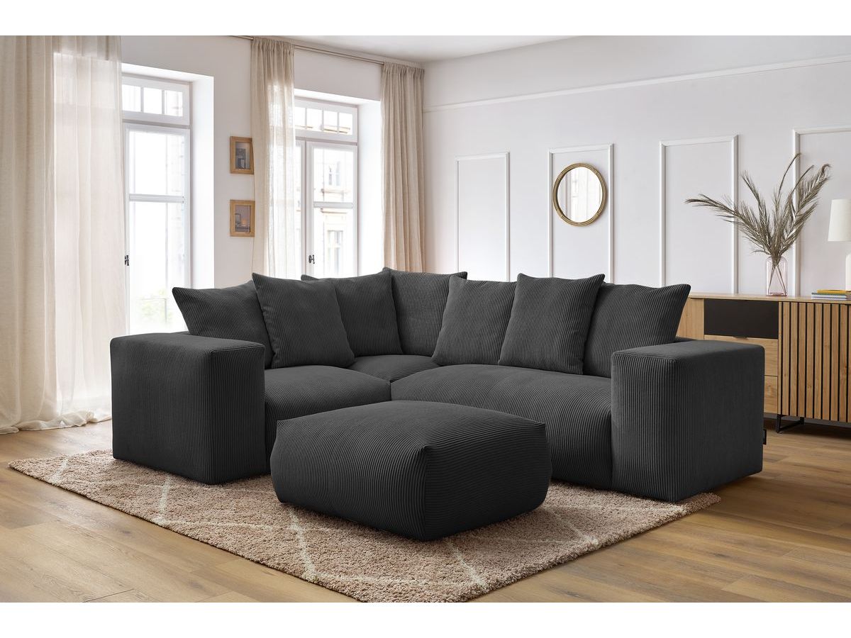 Canapé d'angle fixe modulable VOLTAIRE avec 1 chauffeuse 2 places, 1 angle, 1 chauffeuse 1 place et 1 pouf