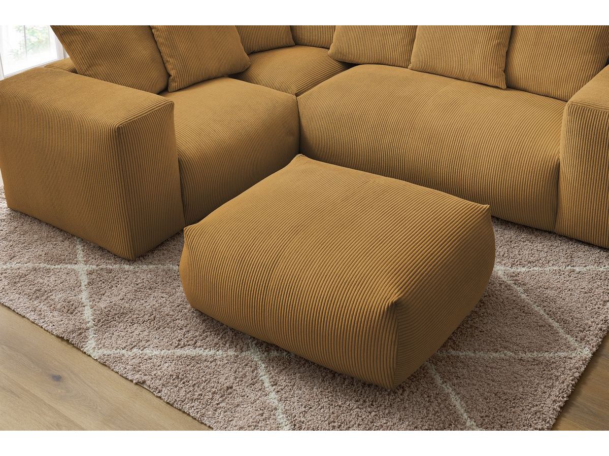 Canapé d'angle fixe modulable VOLTAIRE avec 1 chauffeuse 2 places, 1 angle, 1 chauffeuse 1 place et 1 pouf jaune angle gauche BOBOCHIC 5 places - Vue supplémentaire 3