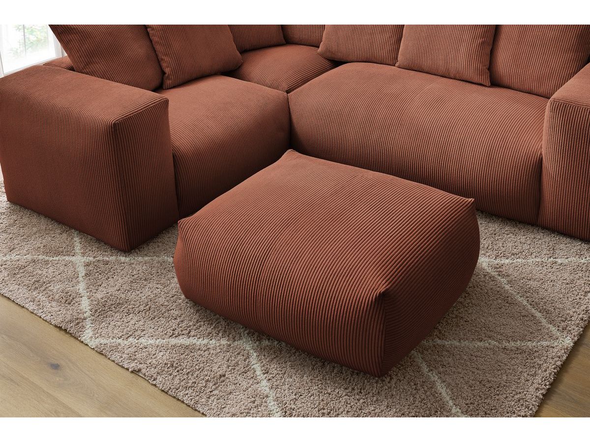 Canapé d'angle fixe modulable VOLTAIRE avec 1 chauffeuse 2 places, 1 angle, 1 chauffeuse 1 place et 1 pouf orange angle gauche BOBOCHIC 5 places - Vue supplémentaire 3