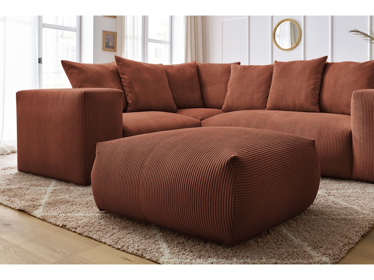 Canapé d'angle fixe modulable VOLTAIRE avec 1 chauffeuse 2 places, 1 angle, 1 chauffeuse 1 place et 1 pouf