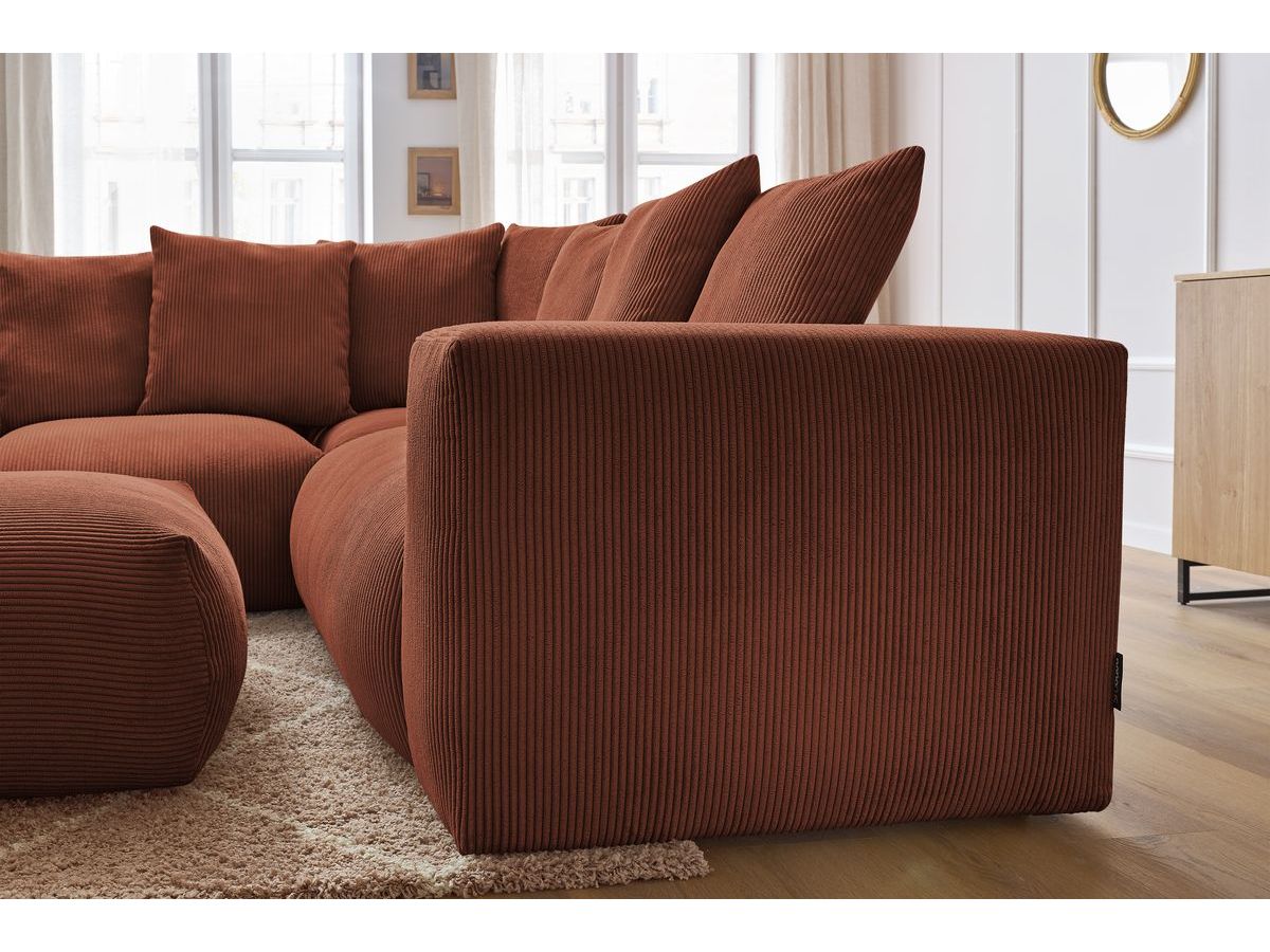 Canapé d'angle fixe modulable VOLTAIRE avec 1 chauffeuse 2 places, 1 angle, 1 chauffeuse 1 place et 1 pouf