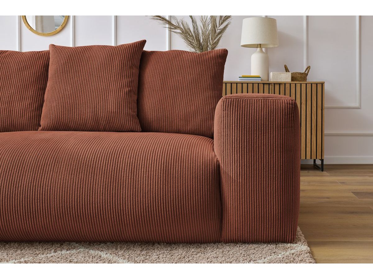 Canapé d'angle fixe modulable VOLTAIRE avec 1 chauffeuse 2 places, 1 angle, 1 chauffeuse 1 place et 1 pouf