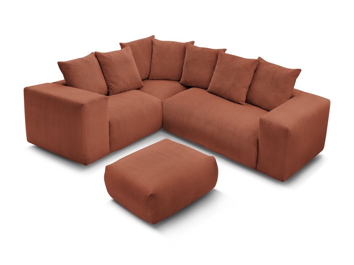 Canapé d'angle fixe modulable VOLTAIRE avec 1 chauffeuse 2 places, 1 angle, 1 chauffeuse 1 place et 1 pouf