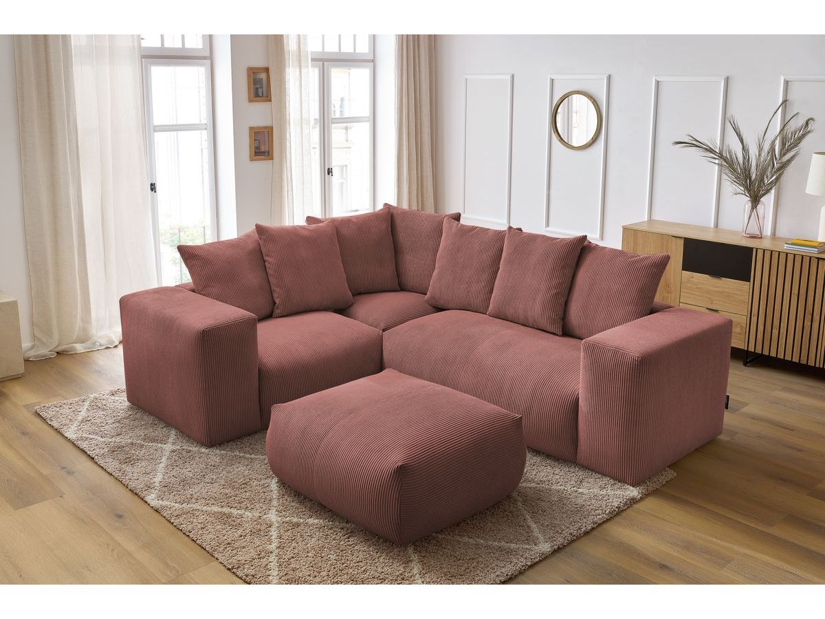 VOLTAIRE modulaire vaste hoekbank met 1 2-zits fauteuil, 1 hoekbank, 1 1-zits fauteuil en 1 poef