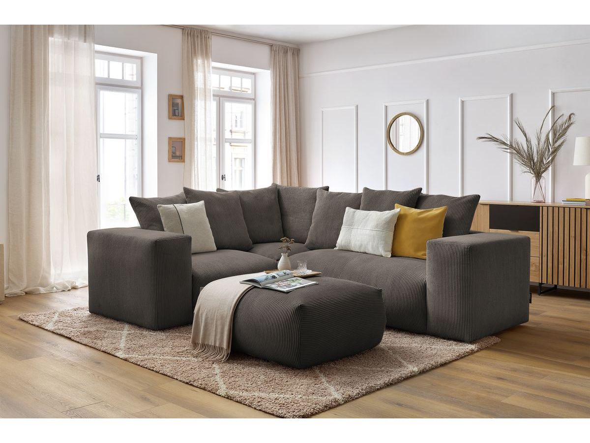 VOLTAIRE modulaire vaste hoekbank met 1 2-zits fauteuil, 1 hoekbank, 1 1-zits fauteuil en 1 poef