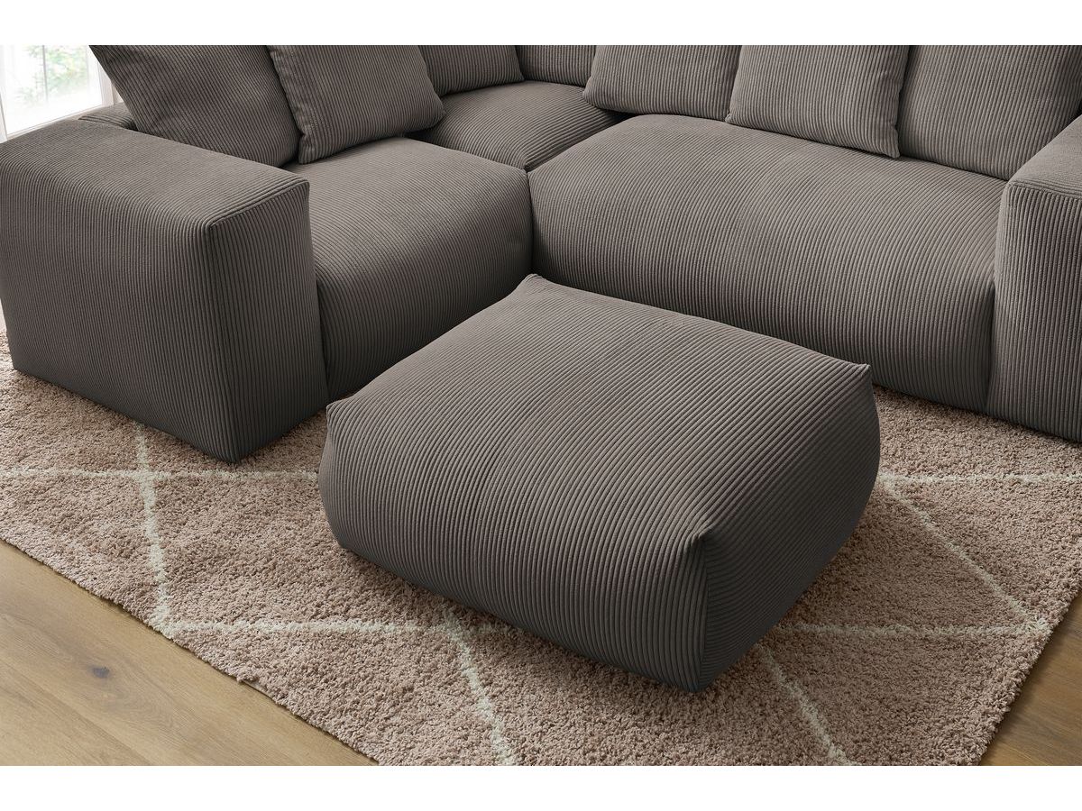 Canapé d'angle fixe modulable VOLTAIRE avec 1 chauffeuse 2 places, 1 angle, 1 chauffeuse 1 place et 1 pouf taupe angle gauche BOBOCHIC 5 places - Vue supplémentaire 3