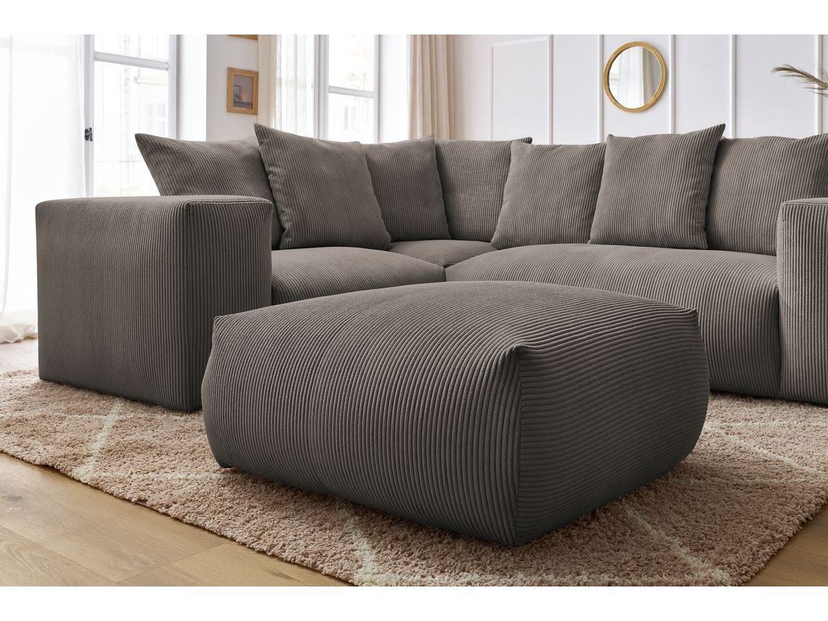 Canapé d'angle fixe modulable VOLTAIRE avec 1 chauffeuse 2 places, 1 angle, 1 chauffeuse 1 place et 1 pouf