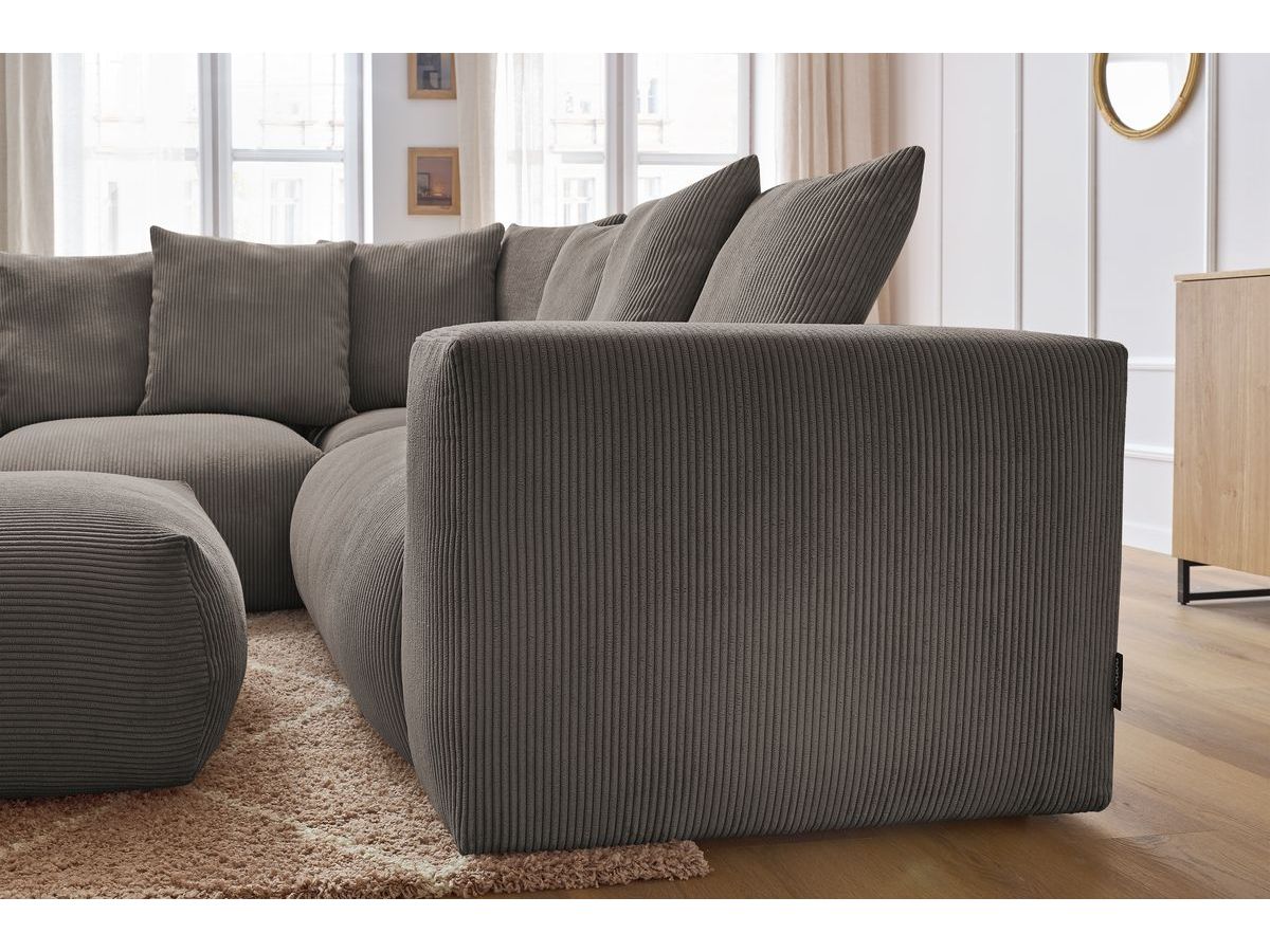 Canapé d'angle fixe modulable VOLTAIRE avec 1 chauffeuse 2 places, 1 angle, 1 chauffeuse 1 place et 1 pouf