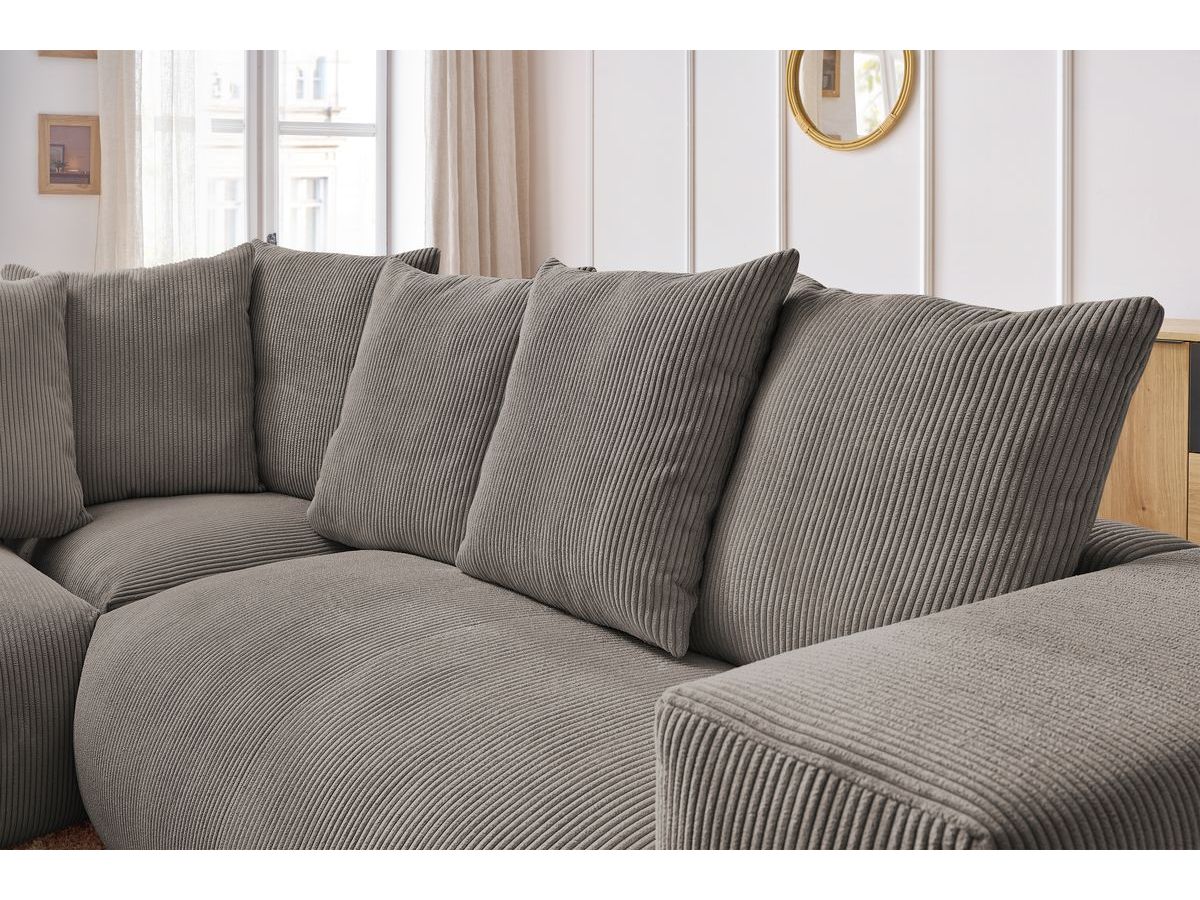 Canapé d'angle fixe modulable VOLTAIRE avec 1 chauffeuse 2 places, 1 angle, 1 chauffeuse 1 place et 1 pouf