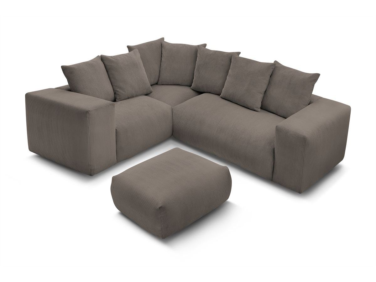 Canapé d'angle fixe modulable VOLTAIRE avec 1 chauffeuse 2 places, 1 angle, 1 chauffeuse 1 place et 1 pouf
