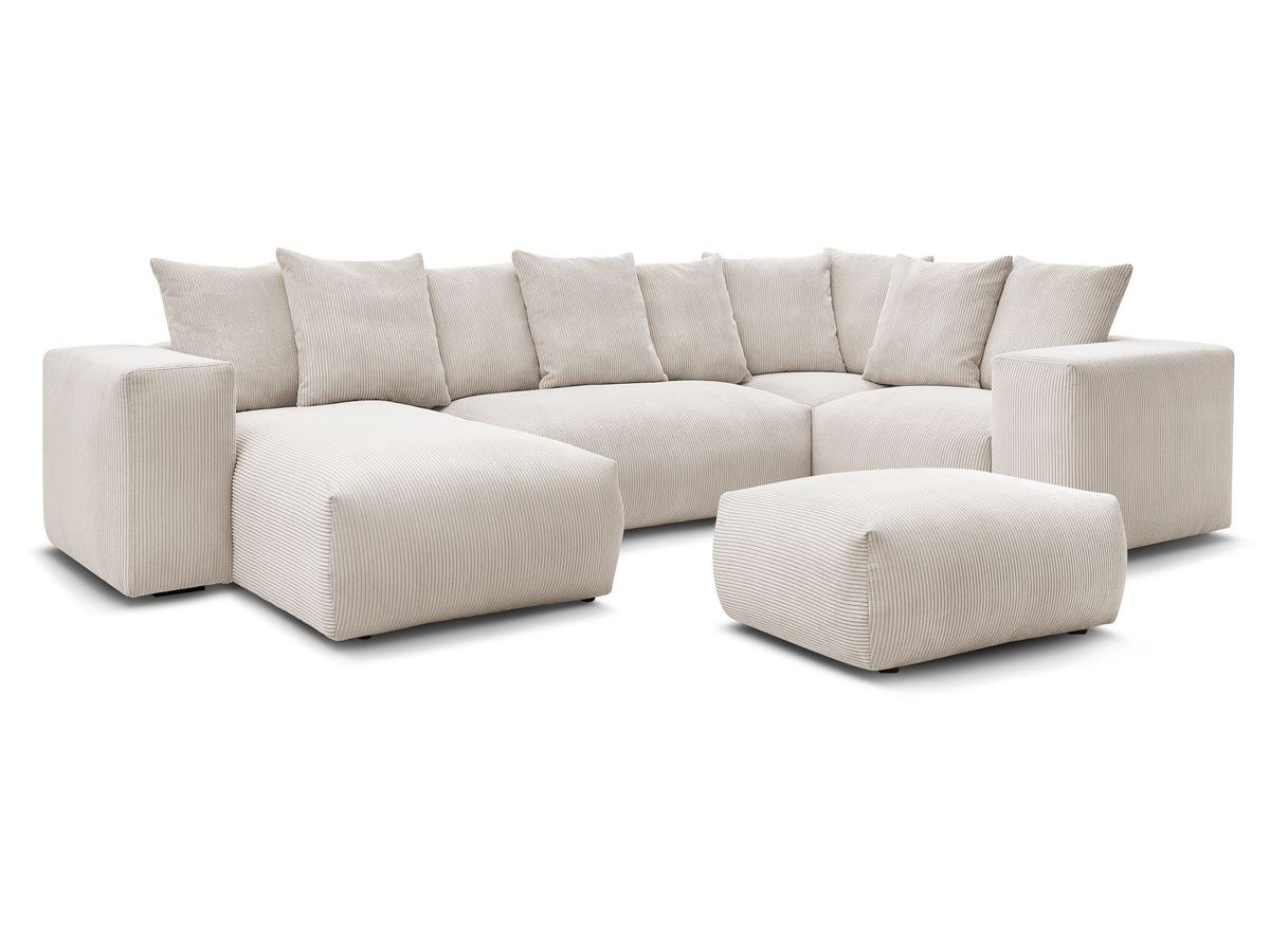 Canapé panoramique fixe modulable VOLTAIRE avec 1 méridienne, 1 angle, 2 chauffeuses et 1 pouf