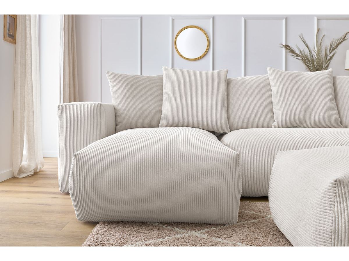 Canapé panoramique fixe modulable VOLTAIRE avec 1 méridienne, 1 angle, 2 chauffeuses et 1 pouf