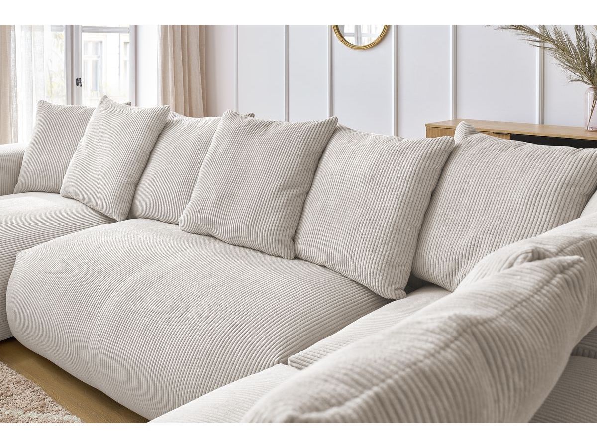 Canapé panoramique fixe modulable VOLTAIRE avec 1 méridienne, 1 angle, 2 chauffeuses et 1 pouf