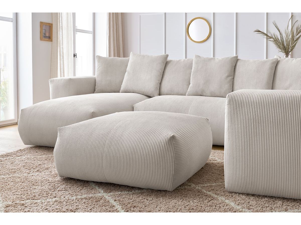 Canapé panoramique fixe modulable VOLTAIRE avec 1 méridienne, 1 angle, 2 chauffeuses et 1 pouf