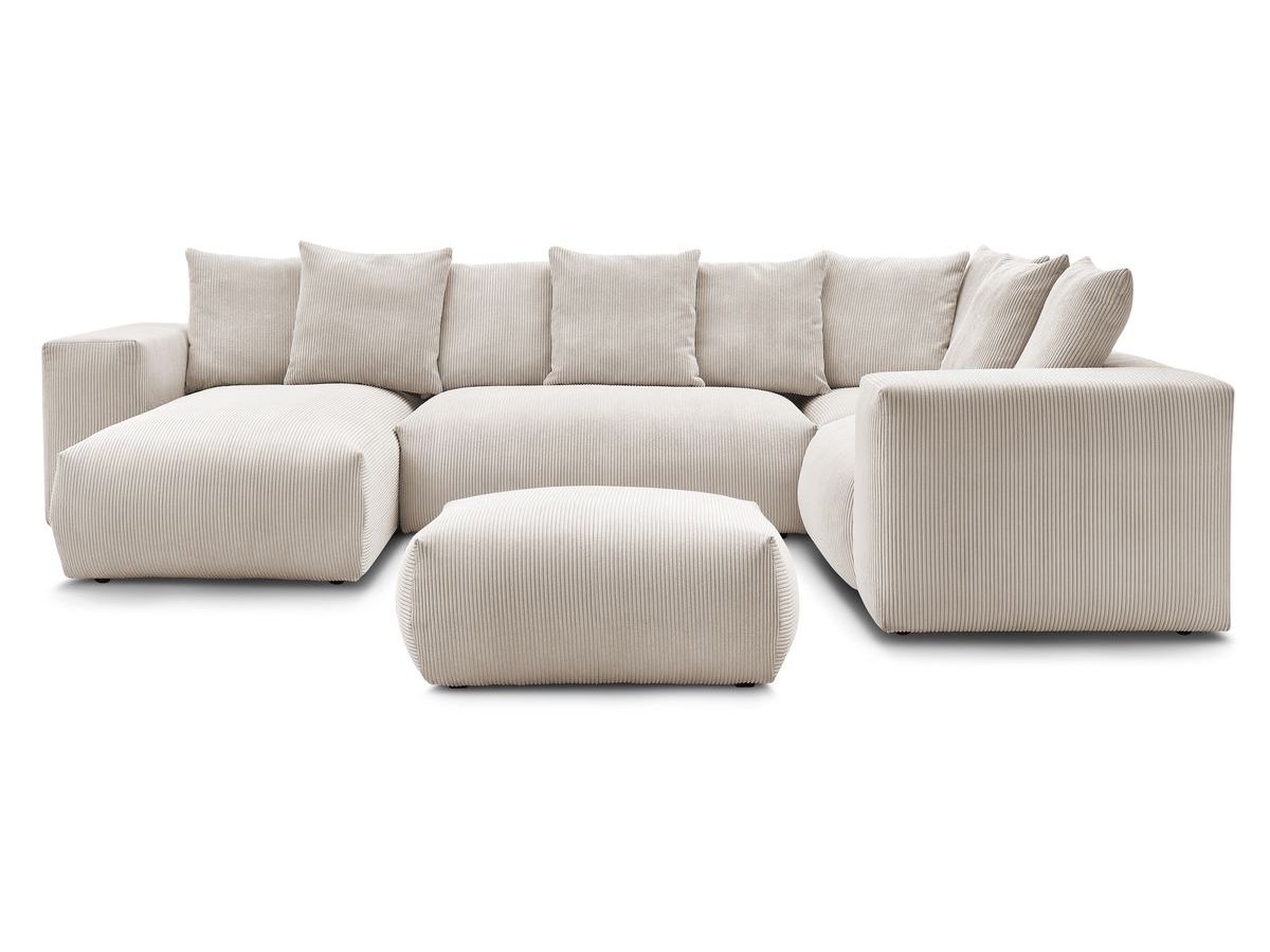 Canapé panoramique fixe modulable VOLTAIRE avec 1 méridienne, 1 angle, 2 chauffeuses et 1 pouf