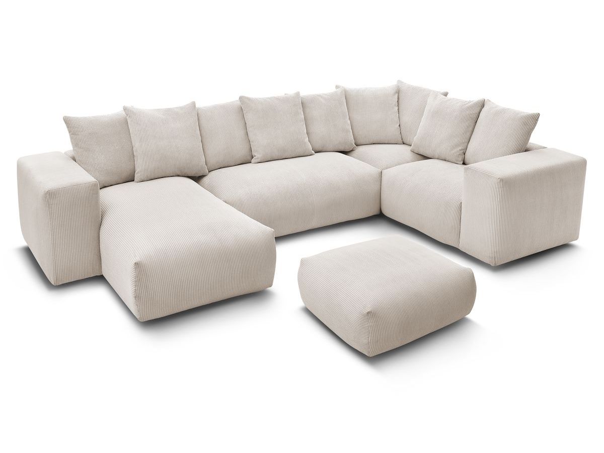 Canapé panoramique fixe modulable VOLTAIRE avec 1 méridienne, 1 angle, 2 chauffeuses et 1 pouf