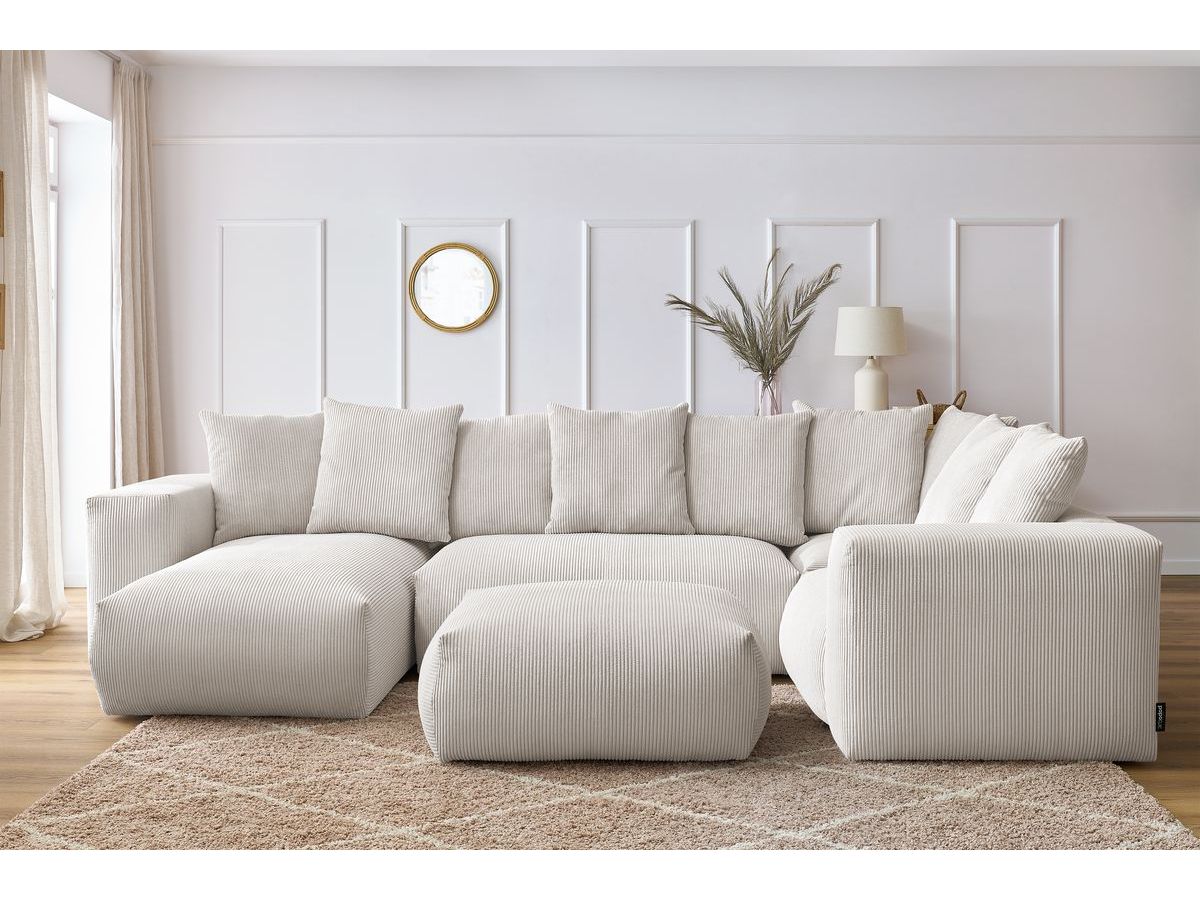 Canapé panoramique fixe modulable VOLTAIRE avec 1 méridienne, 1 angle, 2 chauffeuses et 1 pouf