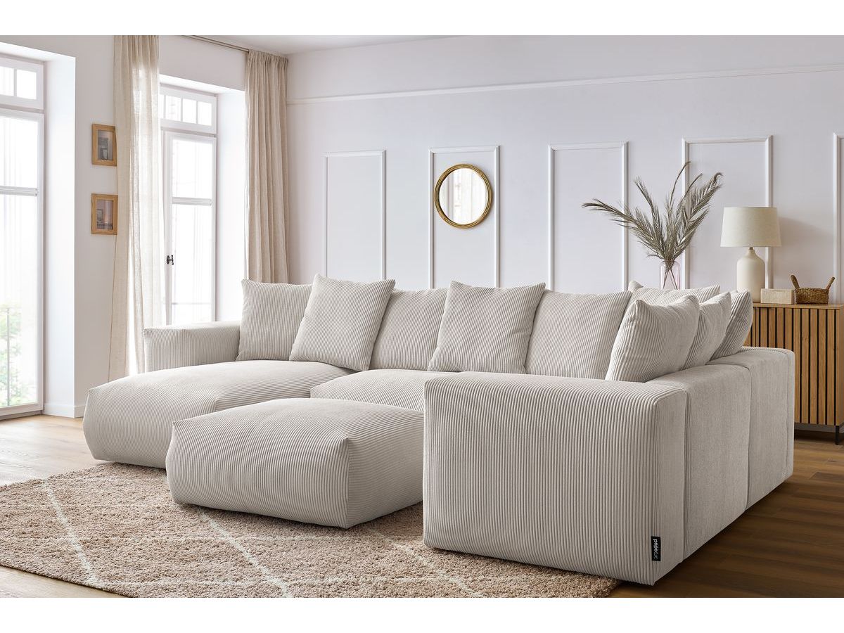 Canapé panoramique fixe modulable VOLTAIRE avec 1 méridienne, 1 angle, 2 chauffeuses et 1 pouf