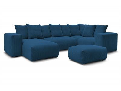 Canapé panoramique fixe modulable VOLTAIRE avec 1 méridienne, 1 angle, 2 chauffeuses et 1 pouf