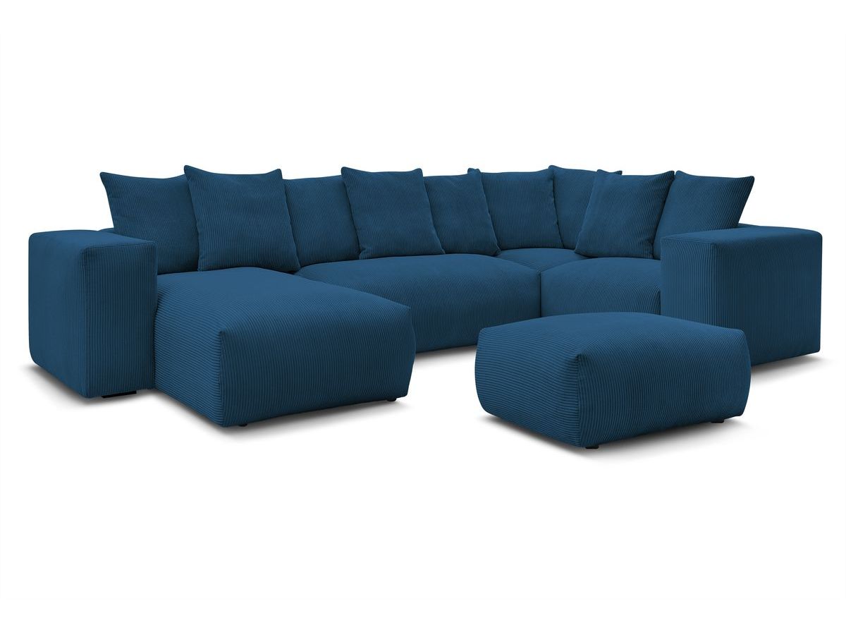Canapé panoramique fixe modulable VOLTAIRE avec 1 méridienne, 1 angle, 2 chauffeuses et 1 pouf
