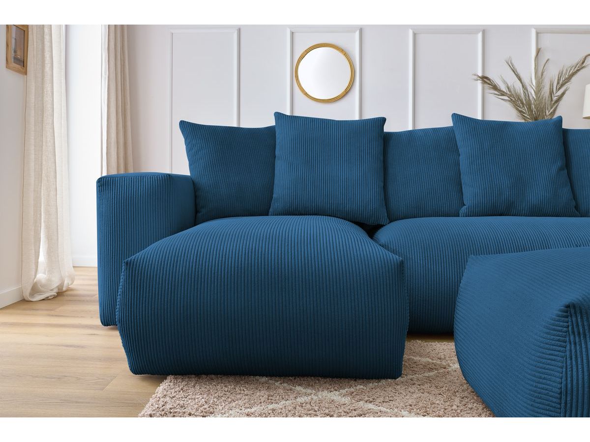 Canapé panoramique fixe modulable VOLTAIRE avec 1 méridienne, 1 angle, 2 chauffeuses et 1 pouf
