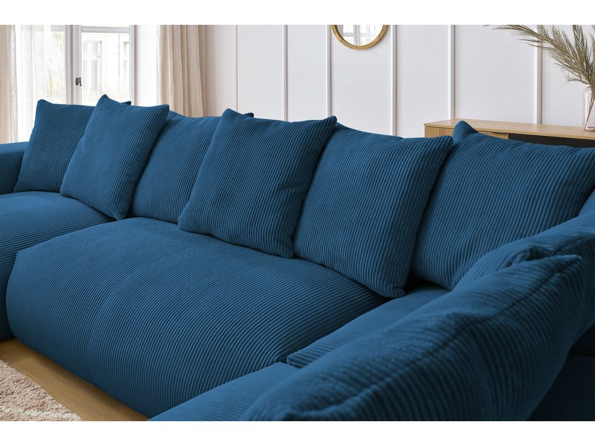 Canapé panoramique fixe modulable VOLTAIRE avec 1 méridienne, 1 angle, 2 chauffeuses et 1 pouf