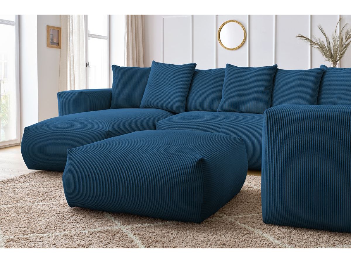 Canapé panoramique fixe modulable VOLTAIRE avec 1 méridienne, 1 angle, 2 chauffeuses et 1 pouf