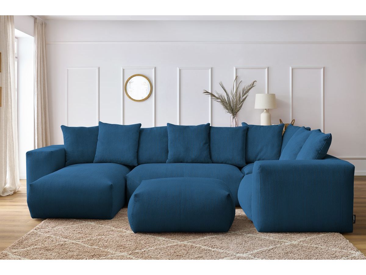 Canapé panoramique fixe modulable VOLTAIRE avec 1 méridienne, 1 angle, 2 chauffeuses et 1 pouf