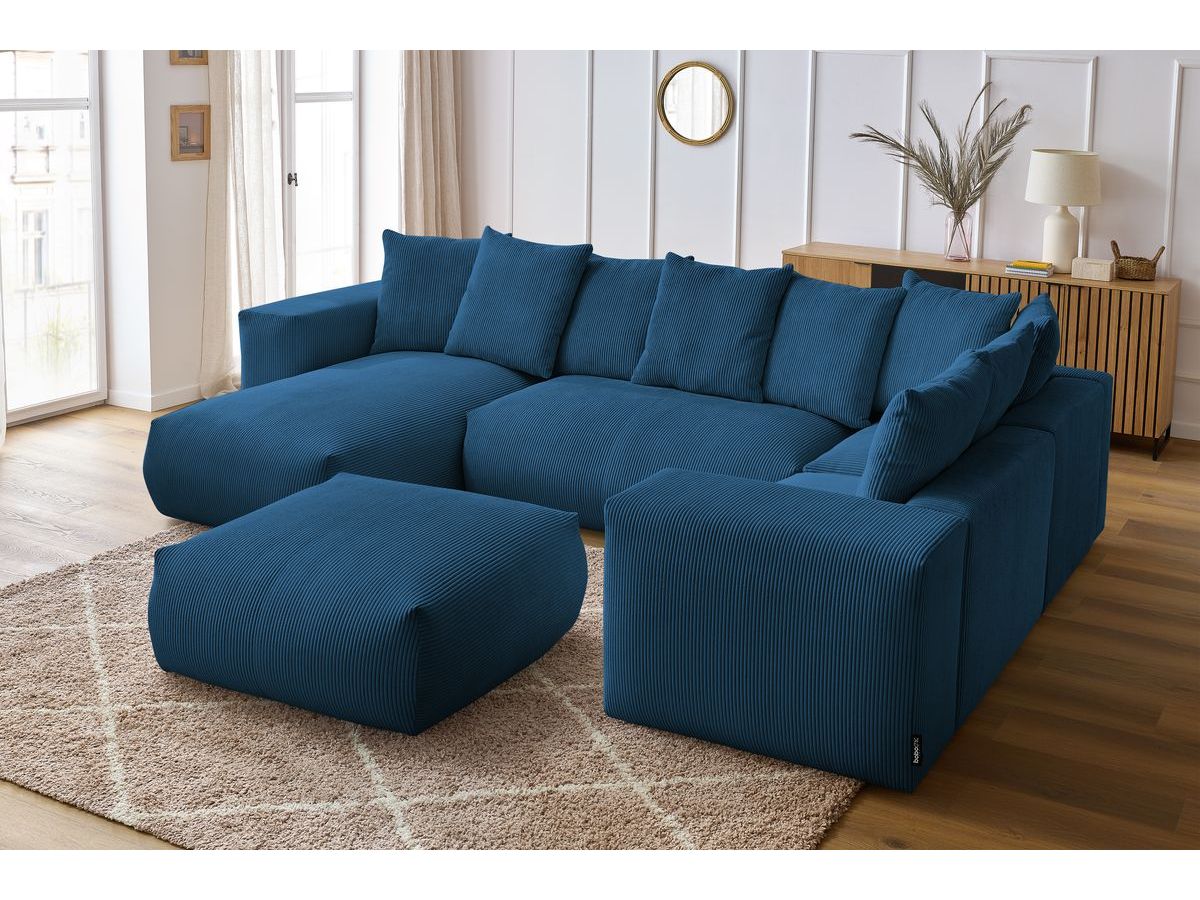 Canapé panoramique fixe modulable VOLTAIRE avec 1 méridienne, 1 angle, 2 chauffeuses et 1 pouf